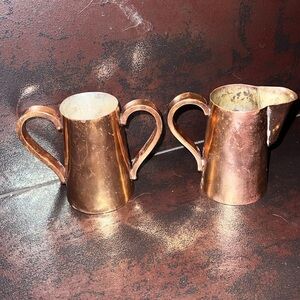 Pair of 8oz Antique Solid Copper Decorative Creamer Containers